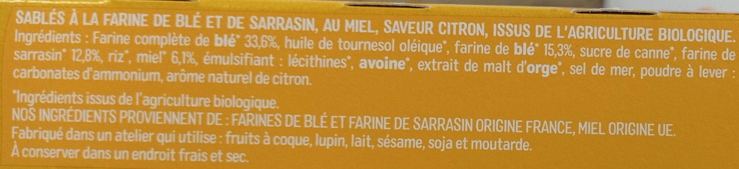 Sablés Miel, Saveur Citron & Sarrasin - Ingrédients