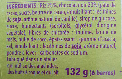 Barres céréalières saveur CHOCOLAT - Ingrédients