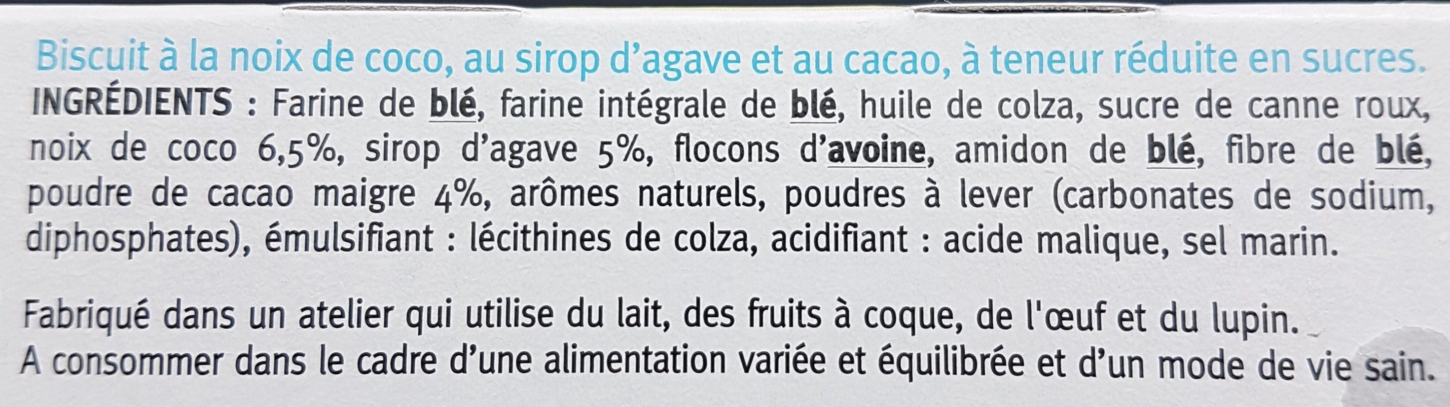 Sablé coco cacao au sirop d'agave - Ingredients - fr
