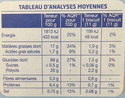 Biscuit sésame saveur vanille - Nutrition facts - fr