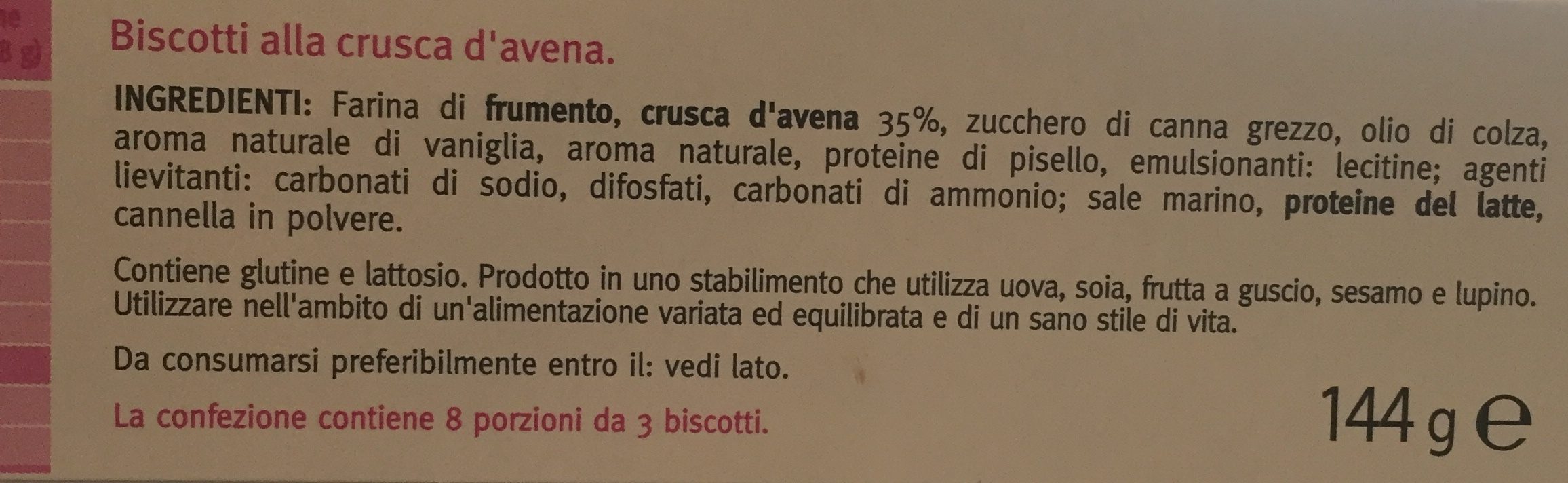 Bisc. crusca D'avena GR144 Cere - Ingredients - it