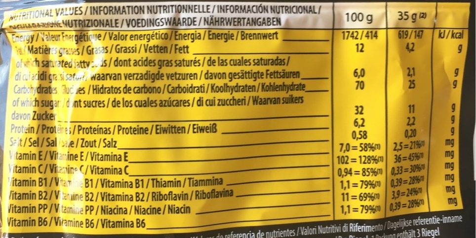 Energy sport bar cereals and chocolate flavour - Tableau nutritionnel