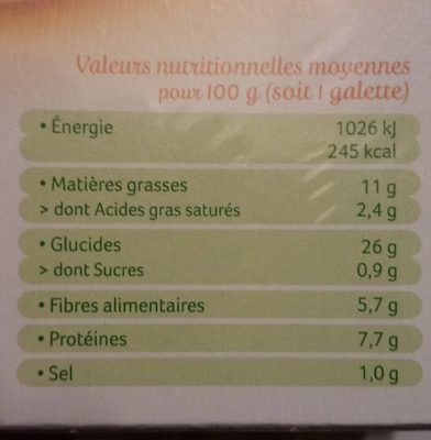 Galettes Sarrasin & Boulghour a l'Emmental - Tableau nutritionnel