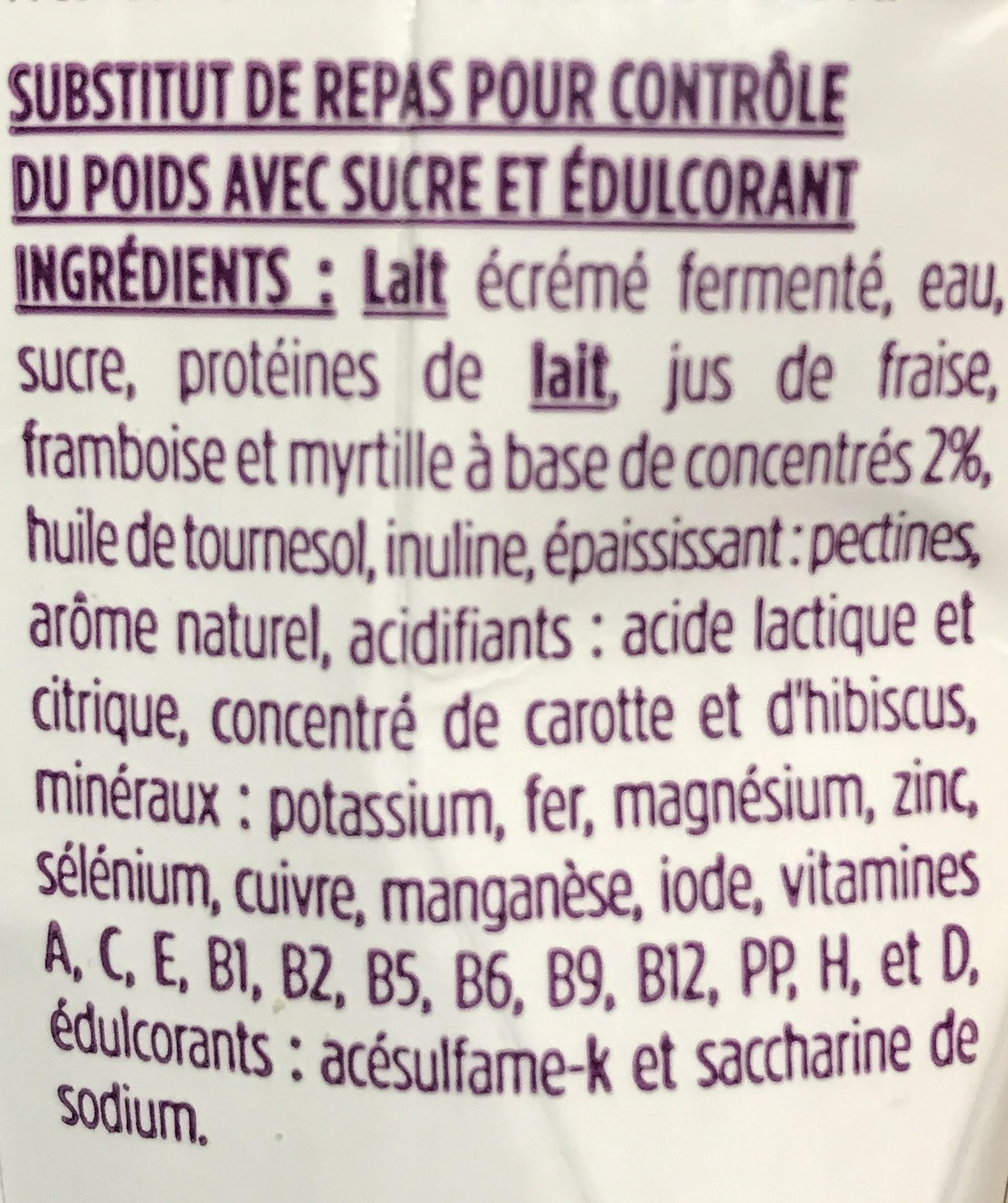Repas à boire minceur saveur fruits rouges GERLINEA - Ingredientes - fr