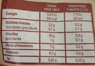 Galettes de riz complet - 营养成分 - fr
