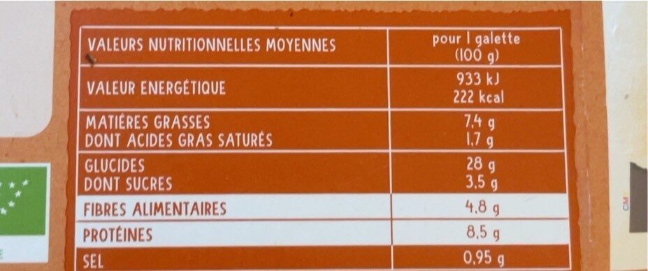 Galettes boulghour de blé - Nutrition facts - fr
