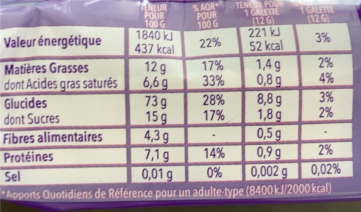 Galette de maïs au chocolat noir - Nutrition facts - fr
