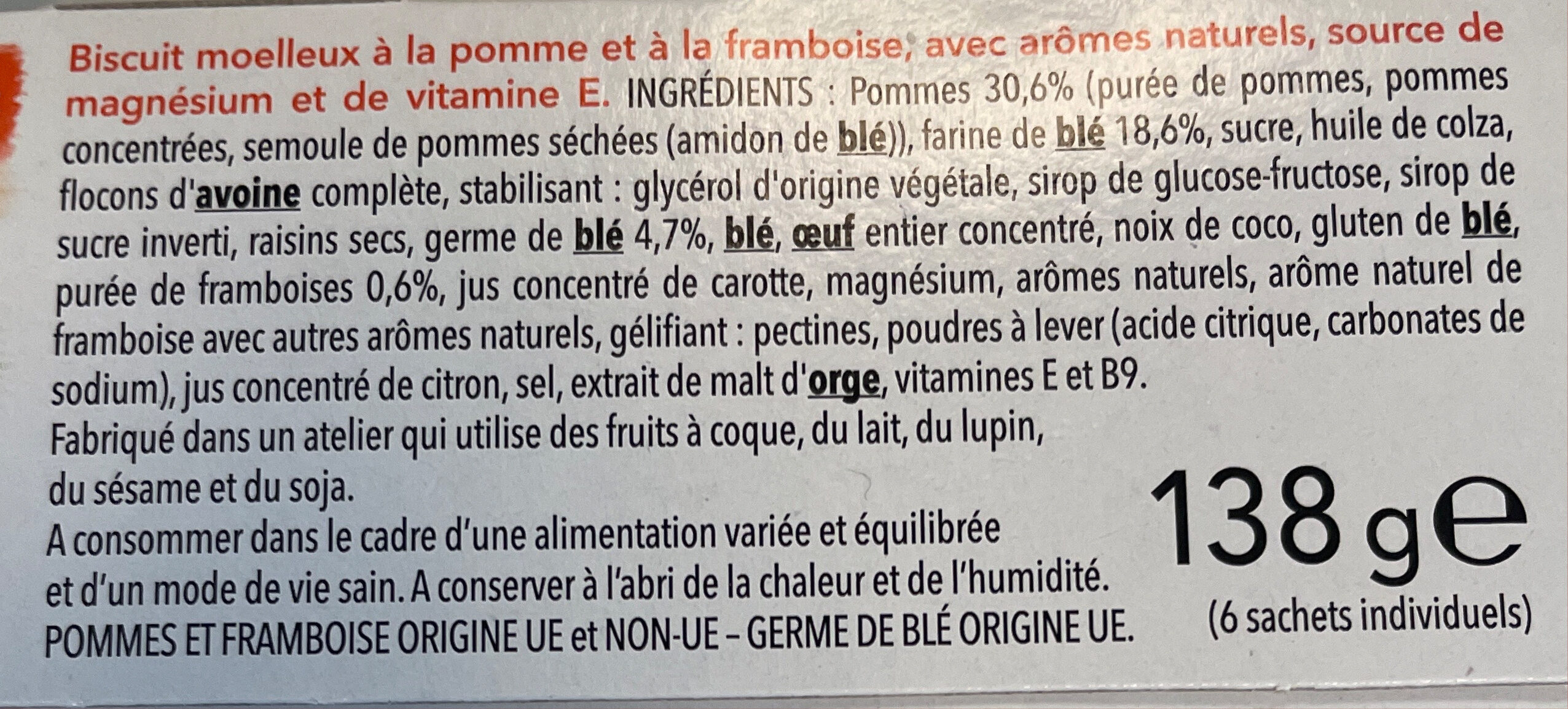 Biscuit moelleux pomme saveur framboise - Ingredienser - fr