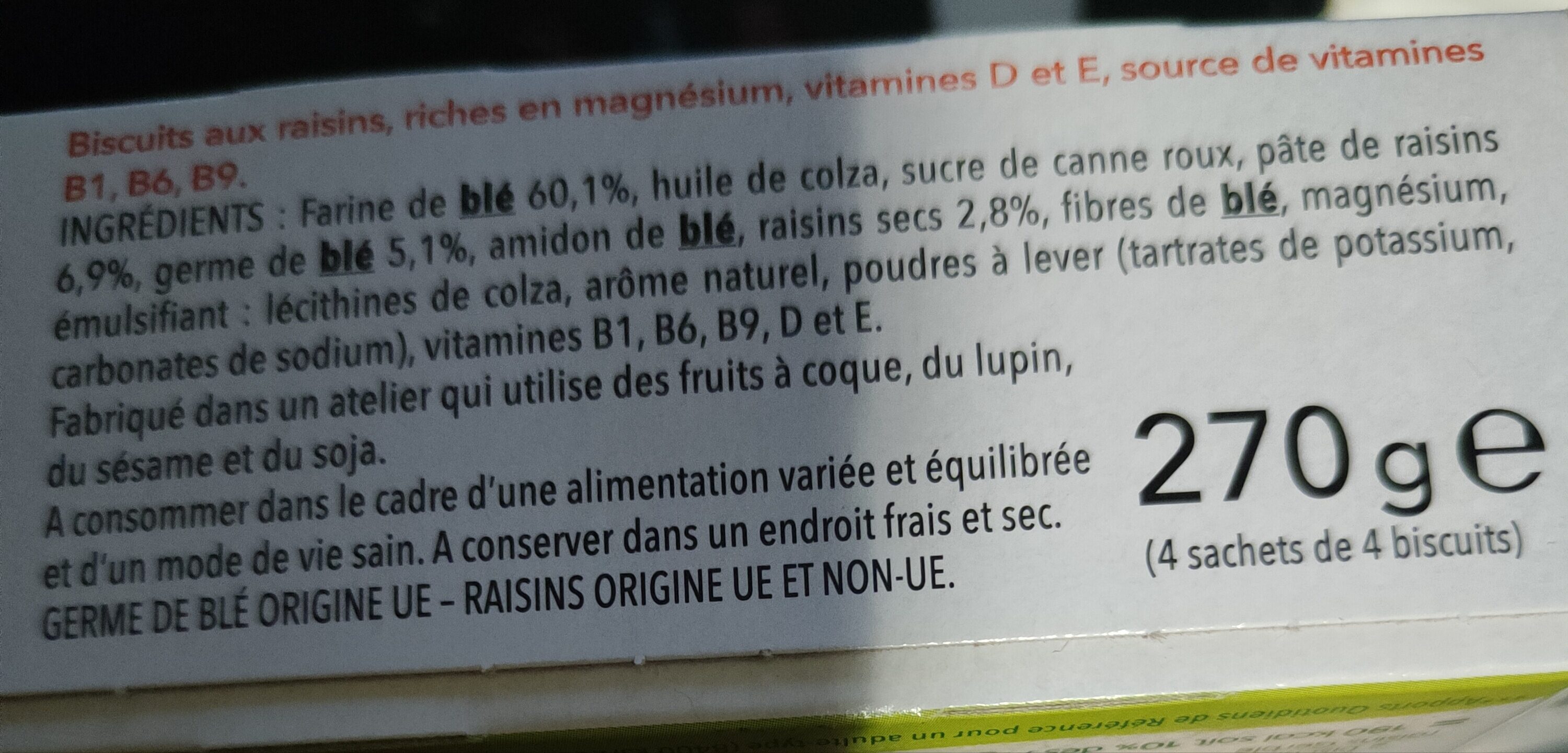 Biscuit raisins - Ingrédients
