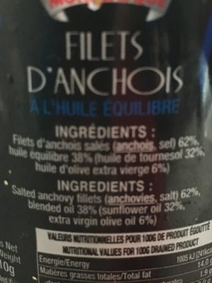 Filets d'anchois à l'huile équilibre - Ingredients - fr