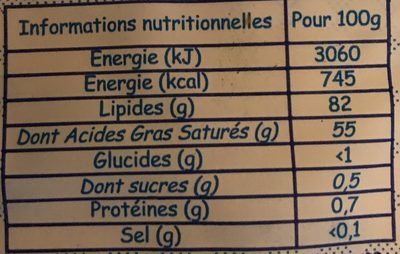 Beurre doux - Nutrition facts - fr