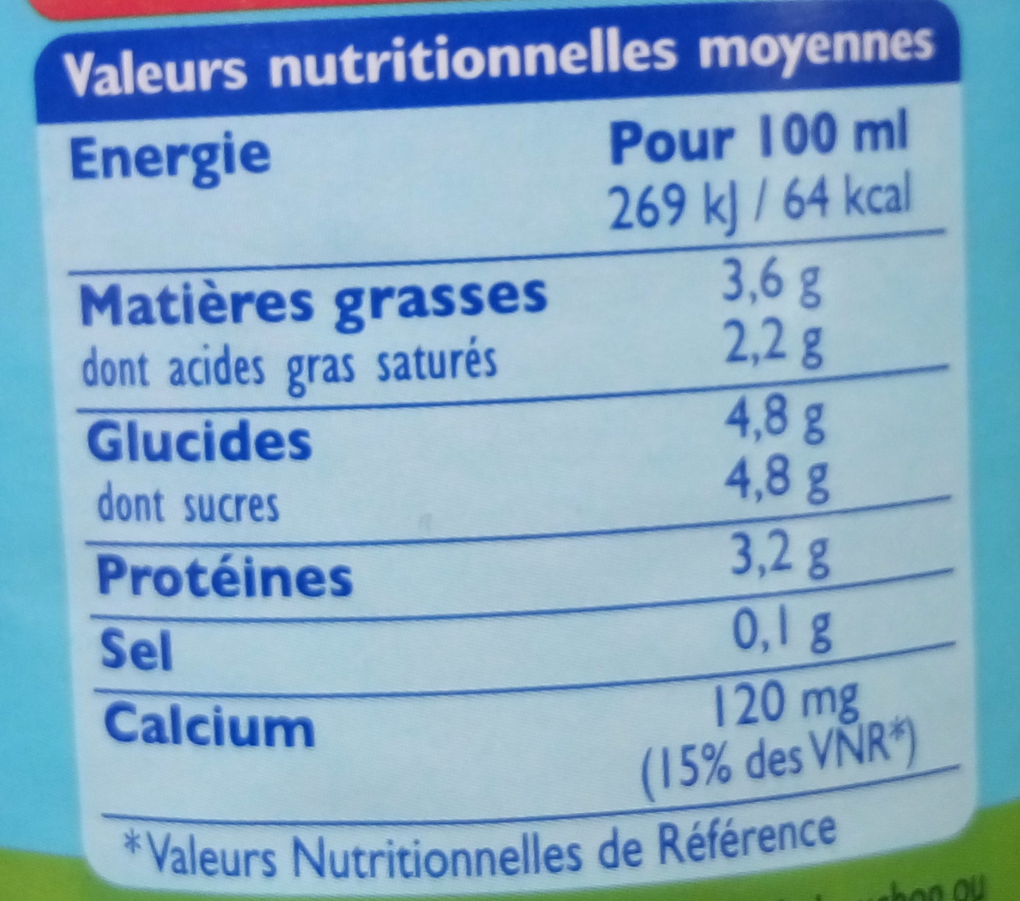 GrandLait Frais de Montagne Entier - Nutrition facts - fr