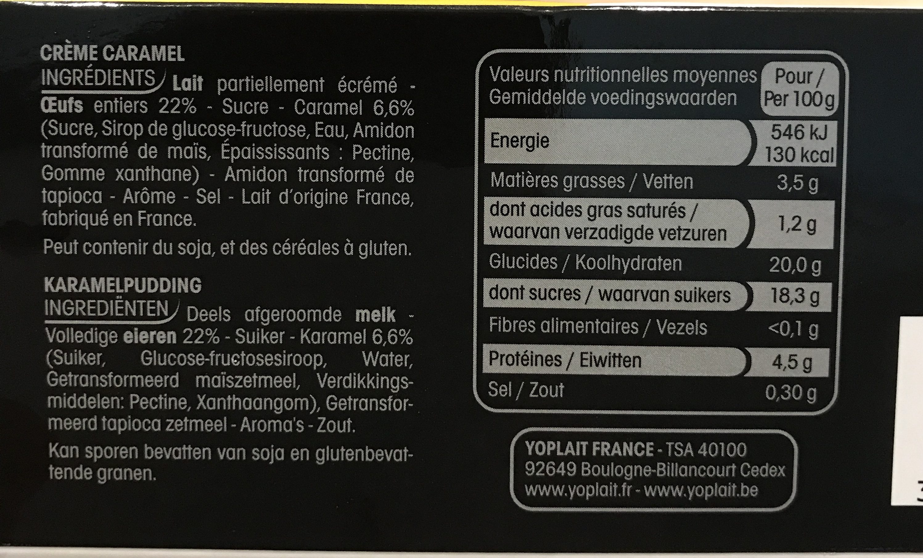 Crème Caramel à Trancher (10 à 12 Parts) 3,4% - Ingredients - fr