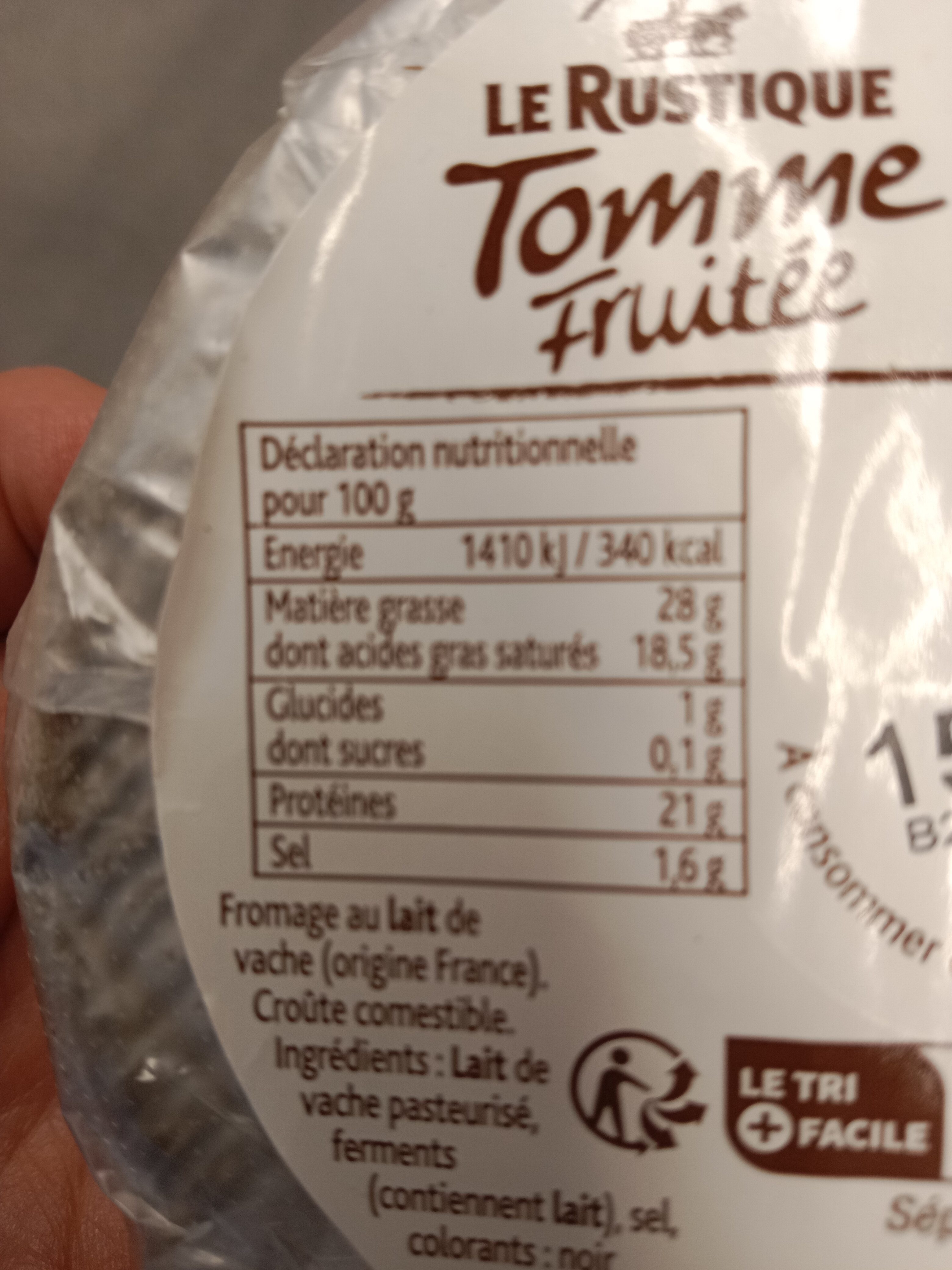 Tomme Fruitée - Tableau nutritionnel
