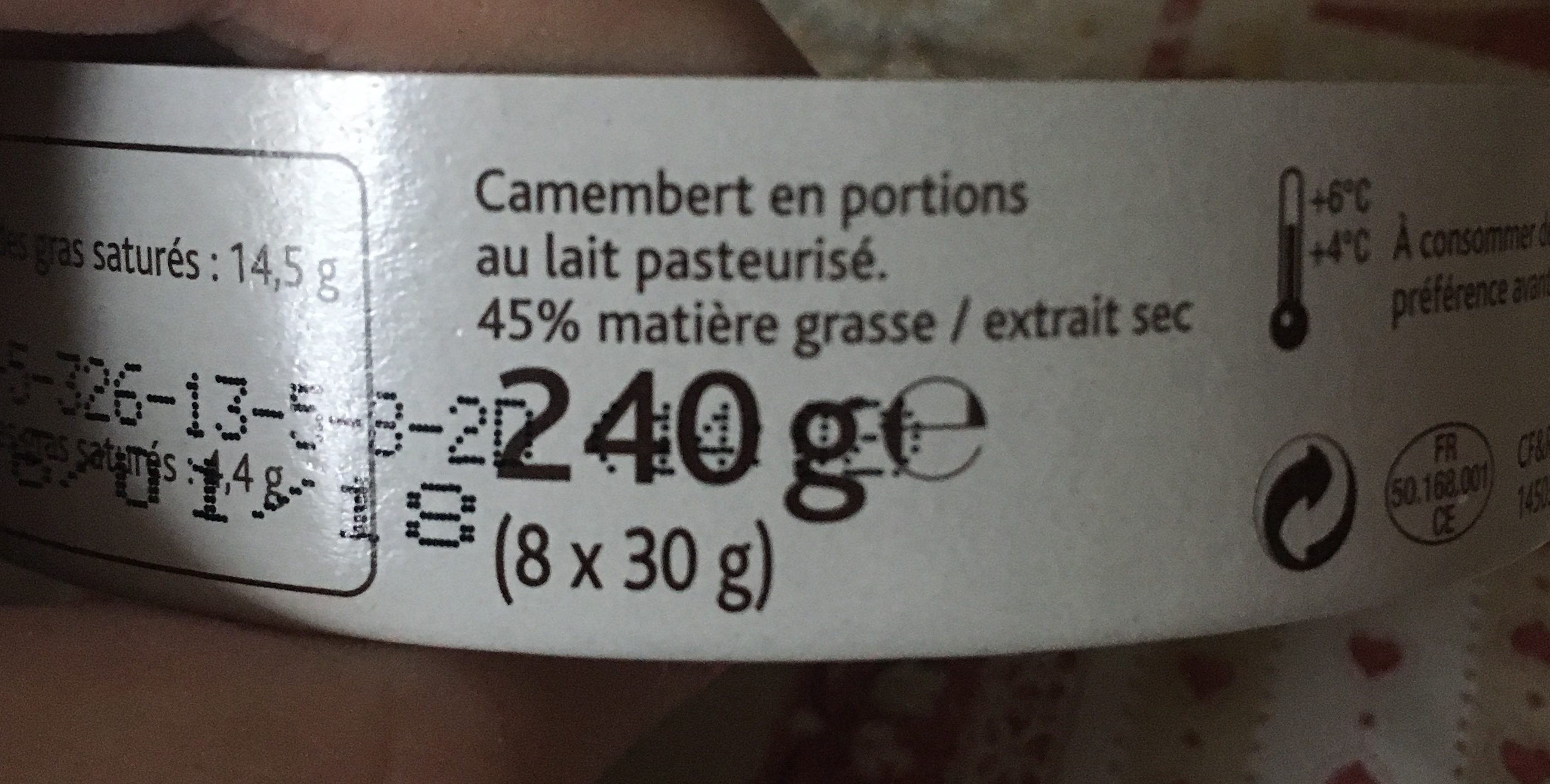 Camembert 21 % 8 / 8 - Ingredients - fr