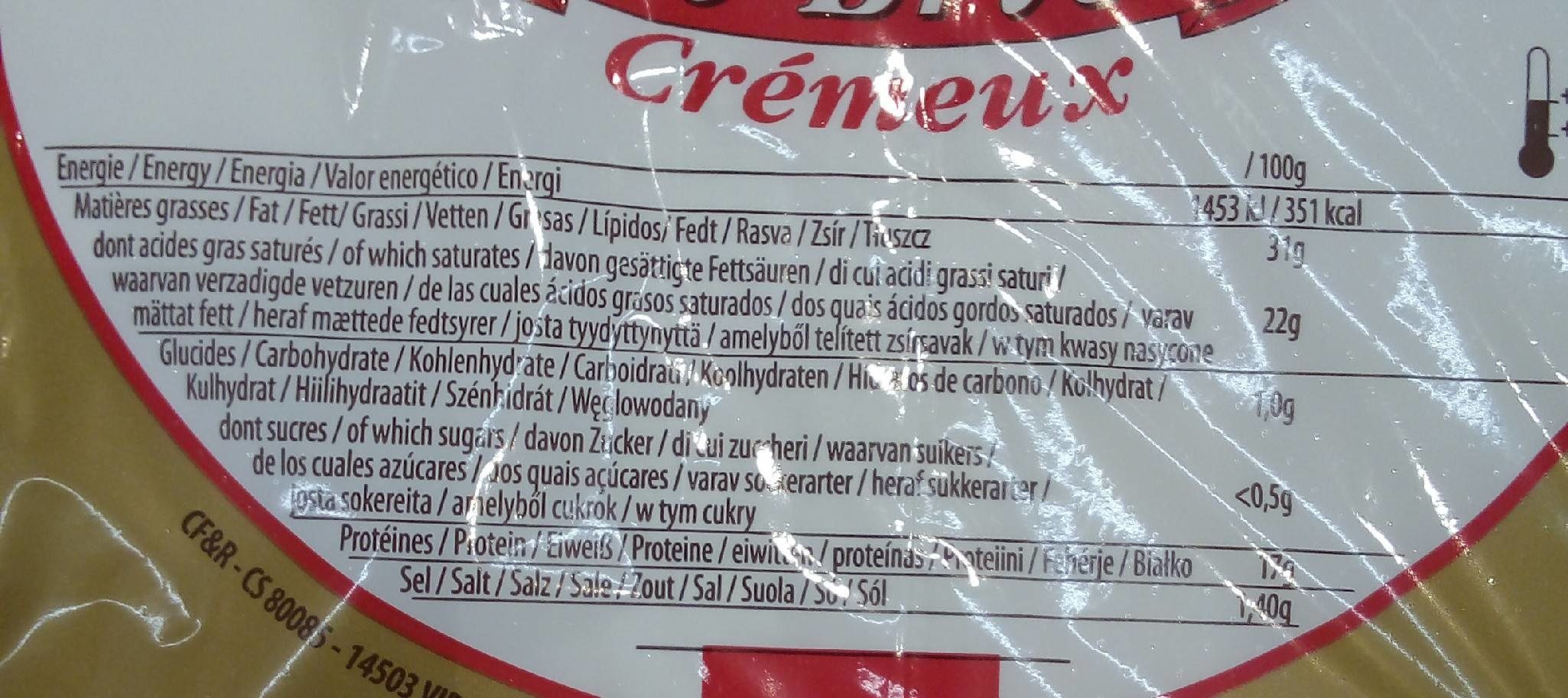 Le Brie crémeux - Valori nutrizionali - fr