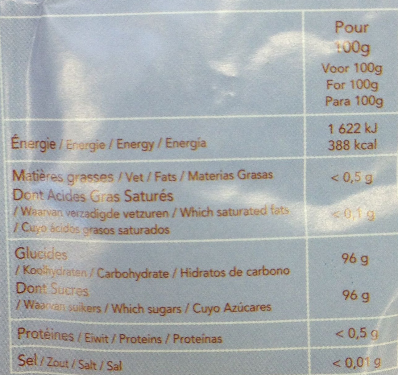 Sucre vanillé bio - Nutrition facts - fr
