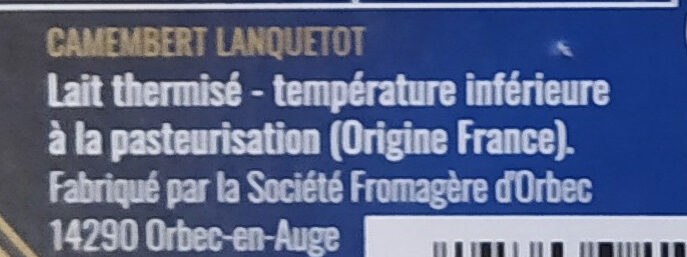 Camembert, Moulé à la Louche (22 % MG) - Ingrediënten - fr