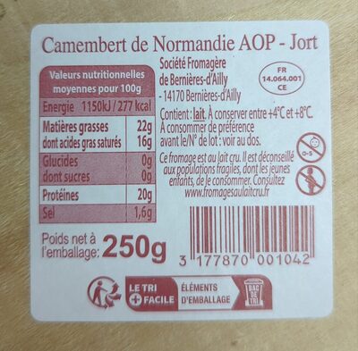 Camembert de Normandie - Instruction de recyclage et/ou informations d'emballage