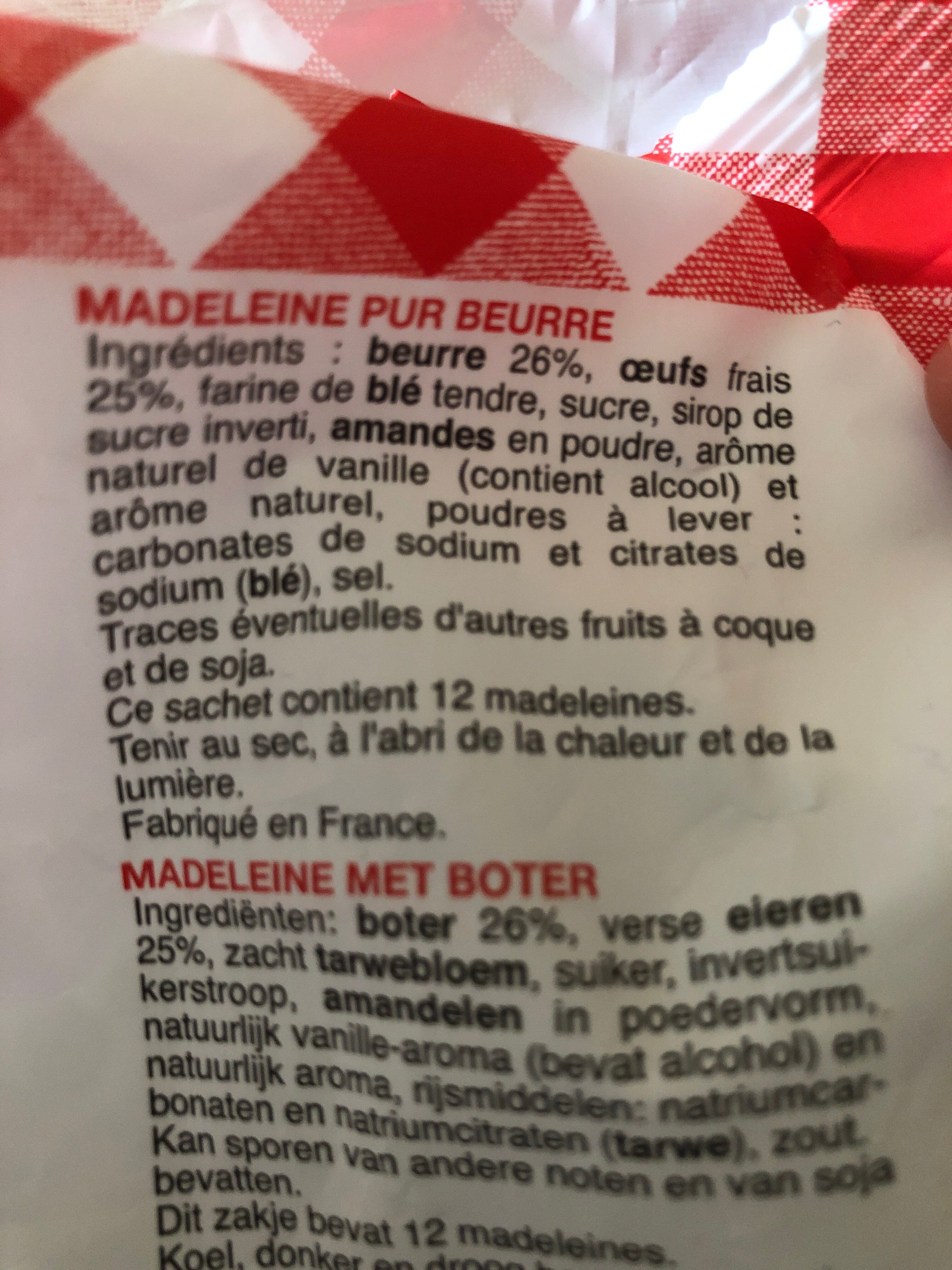 La Madeleine Pur beurre - Ingrédients