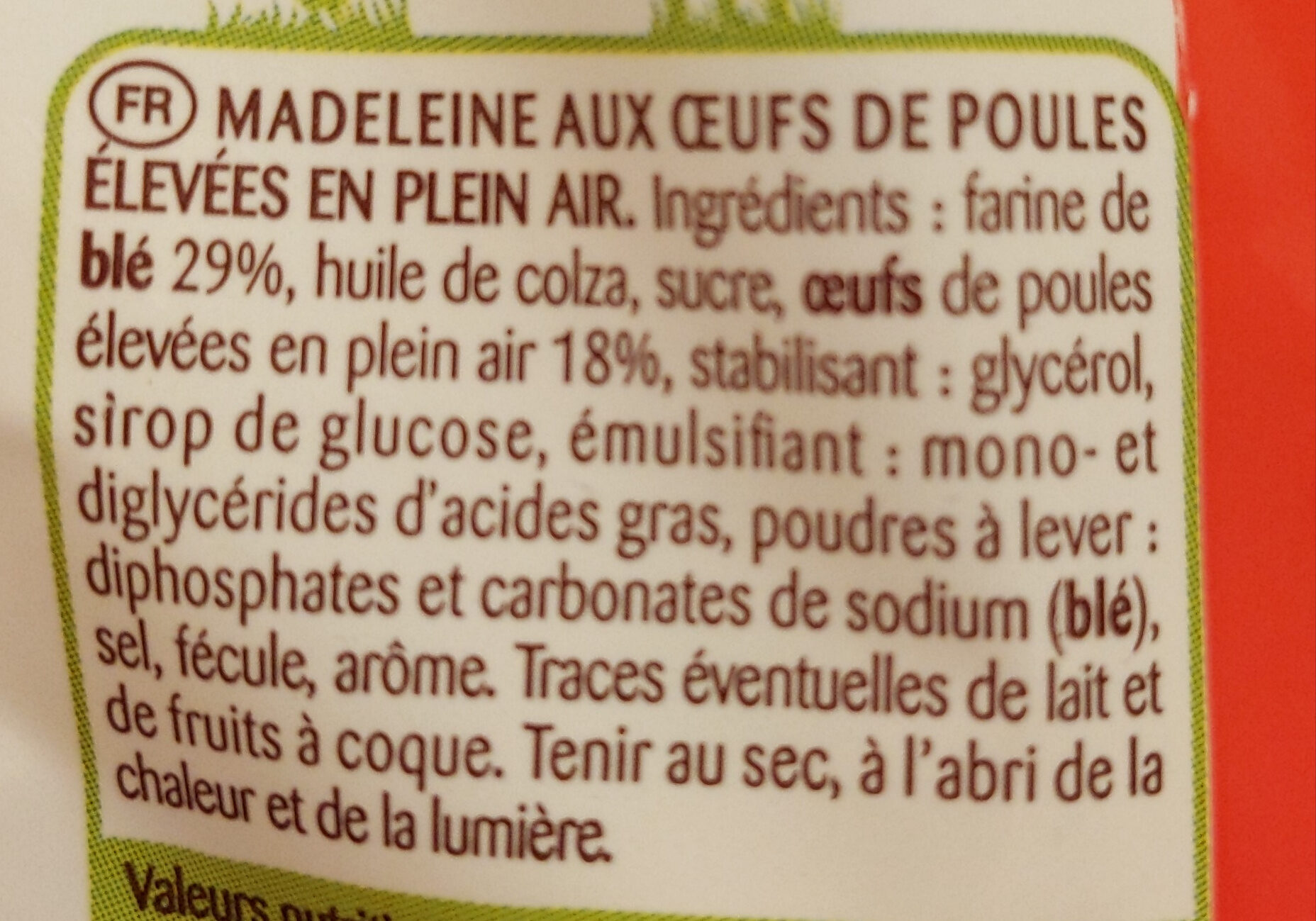 Madeleines moelleuses - Ingrédients