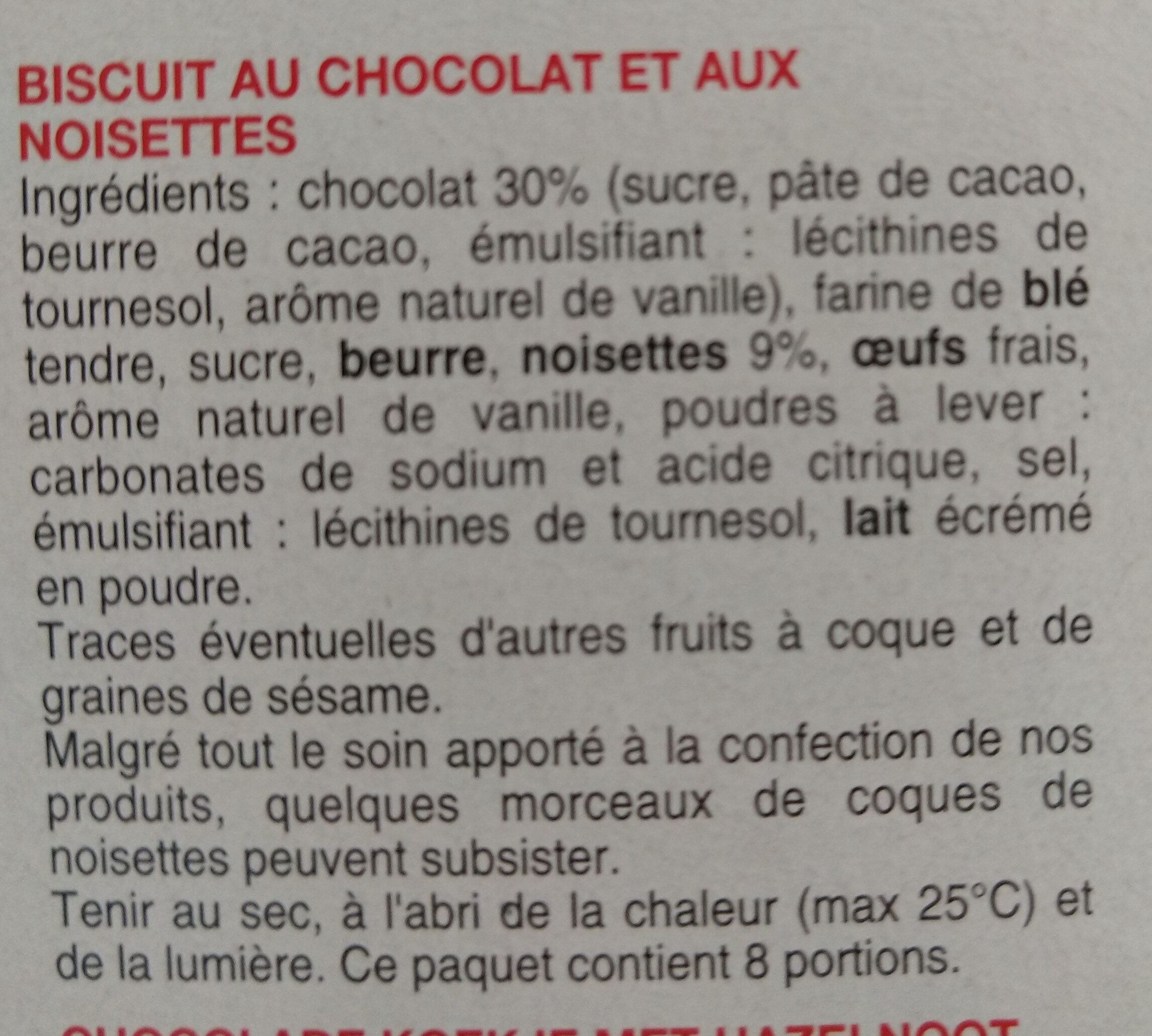 COOKIES CHOCOLAT NOISETTES - Ingrediënten - fr