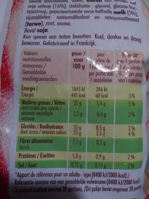 Petites Madeleines - Nutrition facts - fr