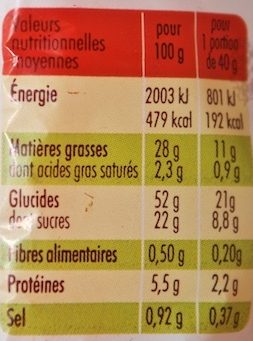 La Grande Madeleine Nature - Nutrition facts - fr