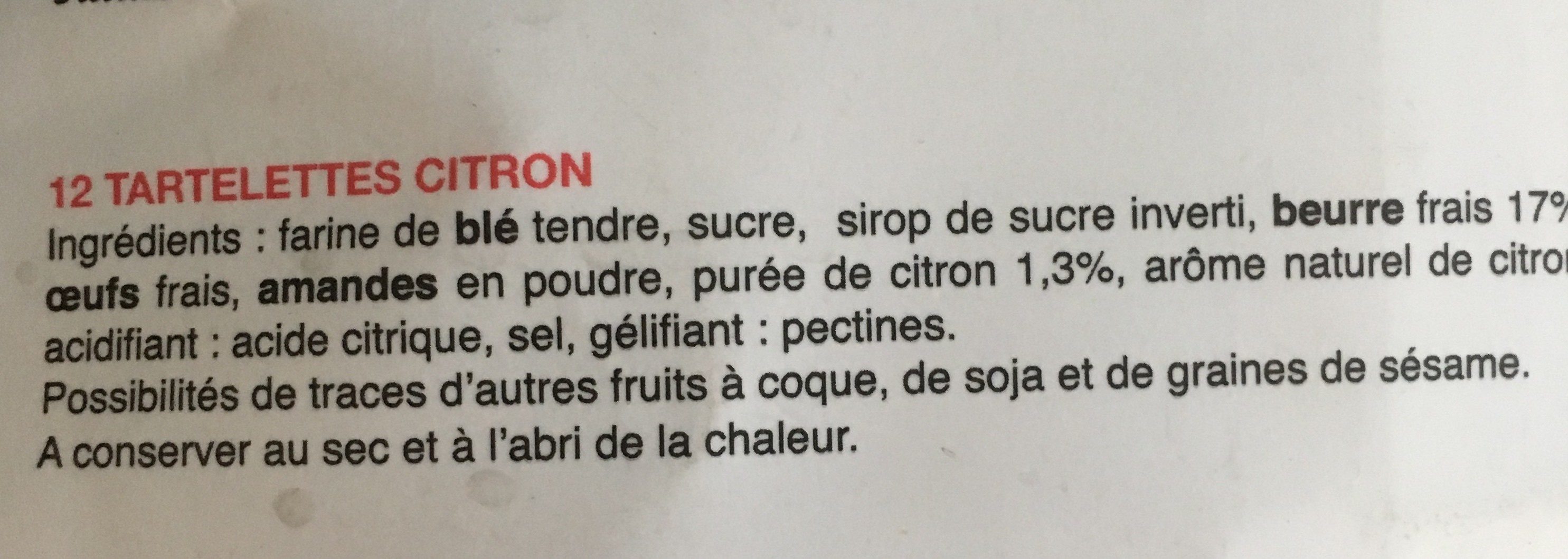 Tartelettes citron - Ingredients - fr