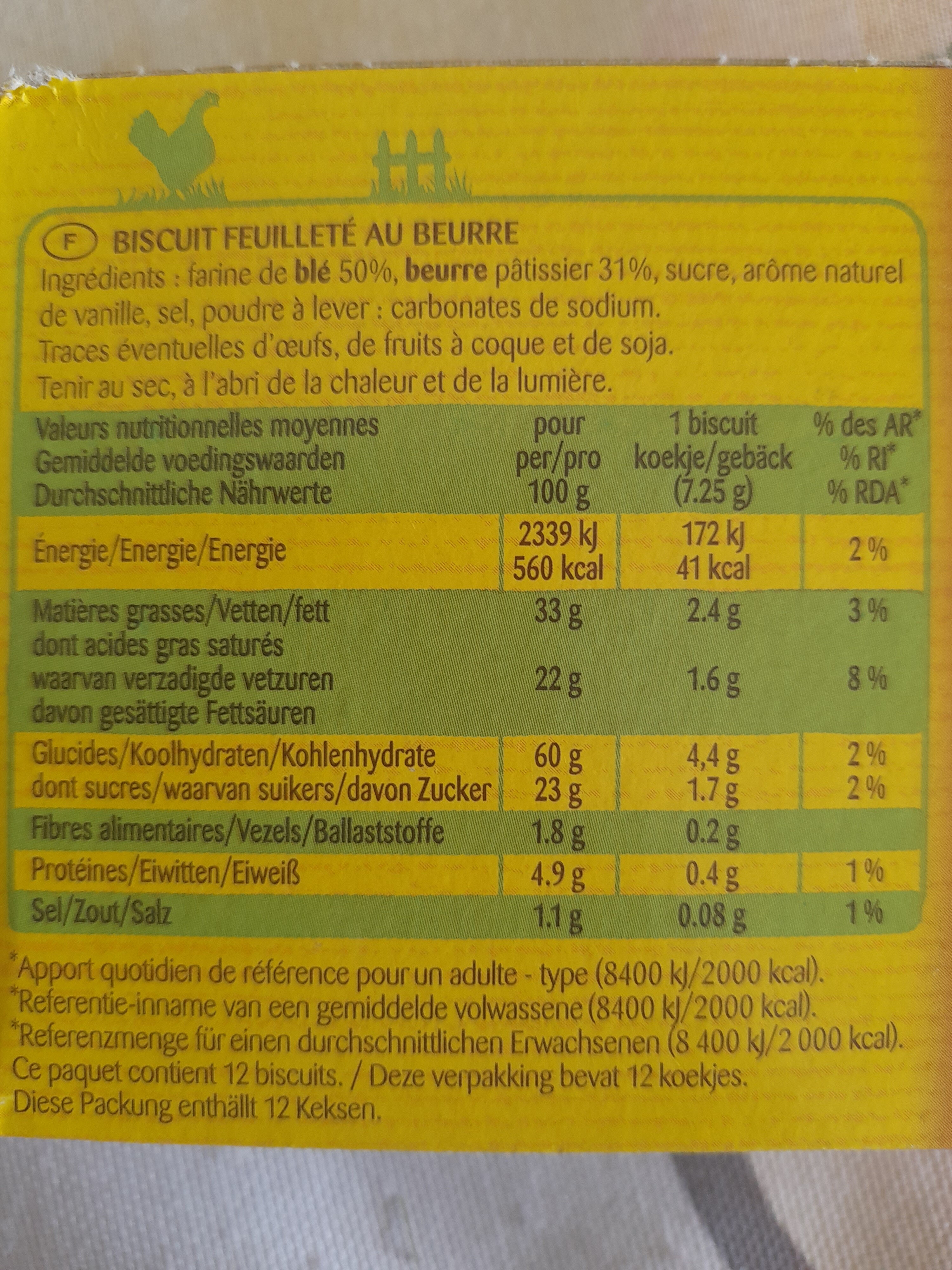 PALMIER AU BEURRE - Nutrition facts