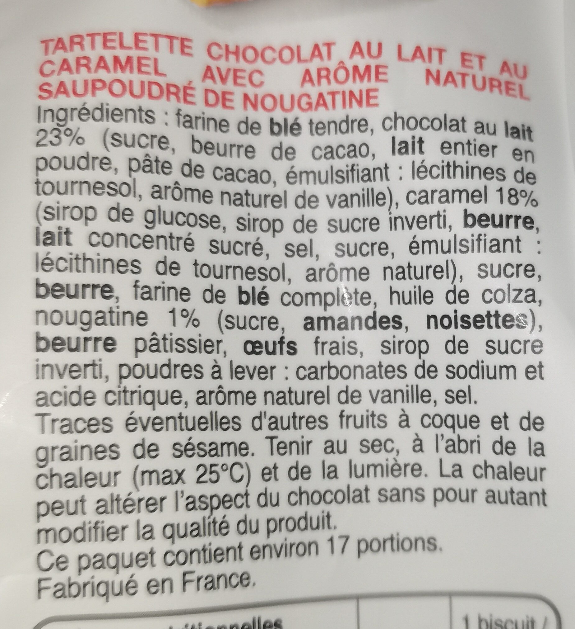Petites tartelettes Chocolat caramel - Ingrédients