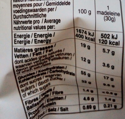 Bonne Maman - Madeleine Raspberry, 300g (10.6oz) - Nutrition facts - fr