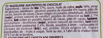 Petites madeleines pépites chocolat format familial lot 2 x 600 g - Ingredients - fr
