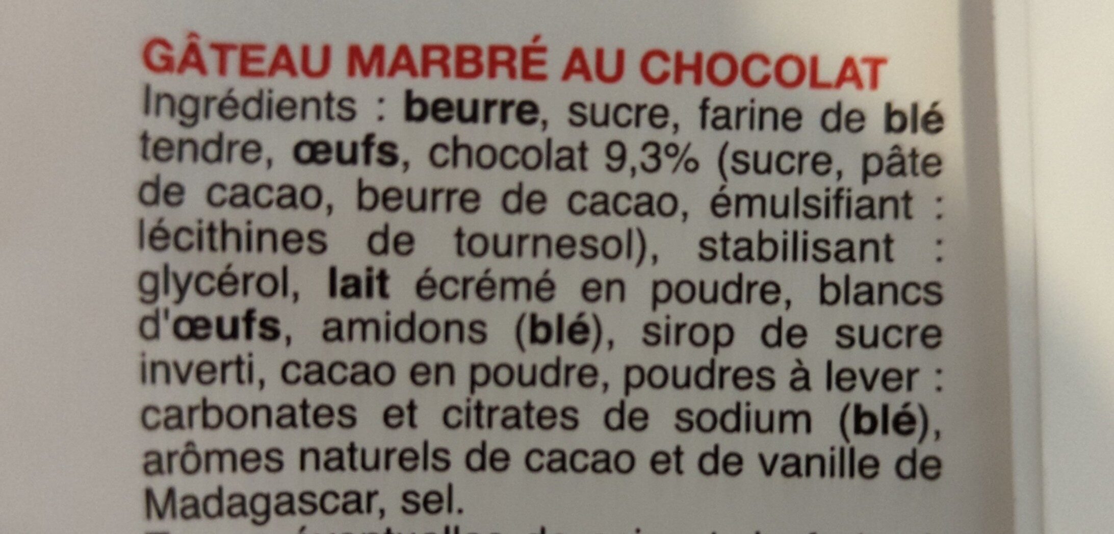 Tendres coeurs Chocolat, vanille de Madagascar - Ingrédients
