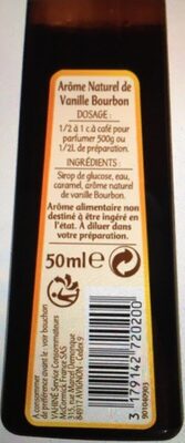 Arôme vanille Bourbon - Tableau nutritionnel