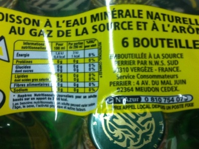 Perrier saveur citron - حقائق غذائية - fr