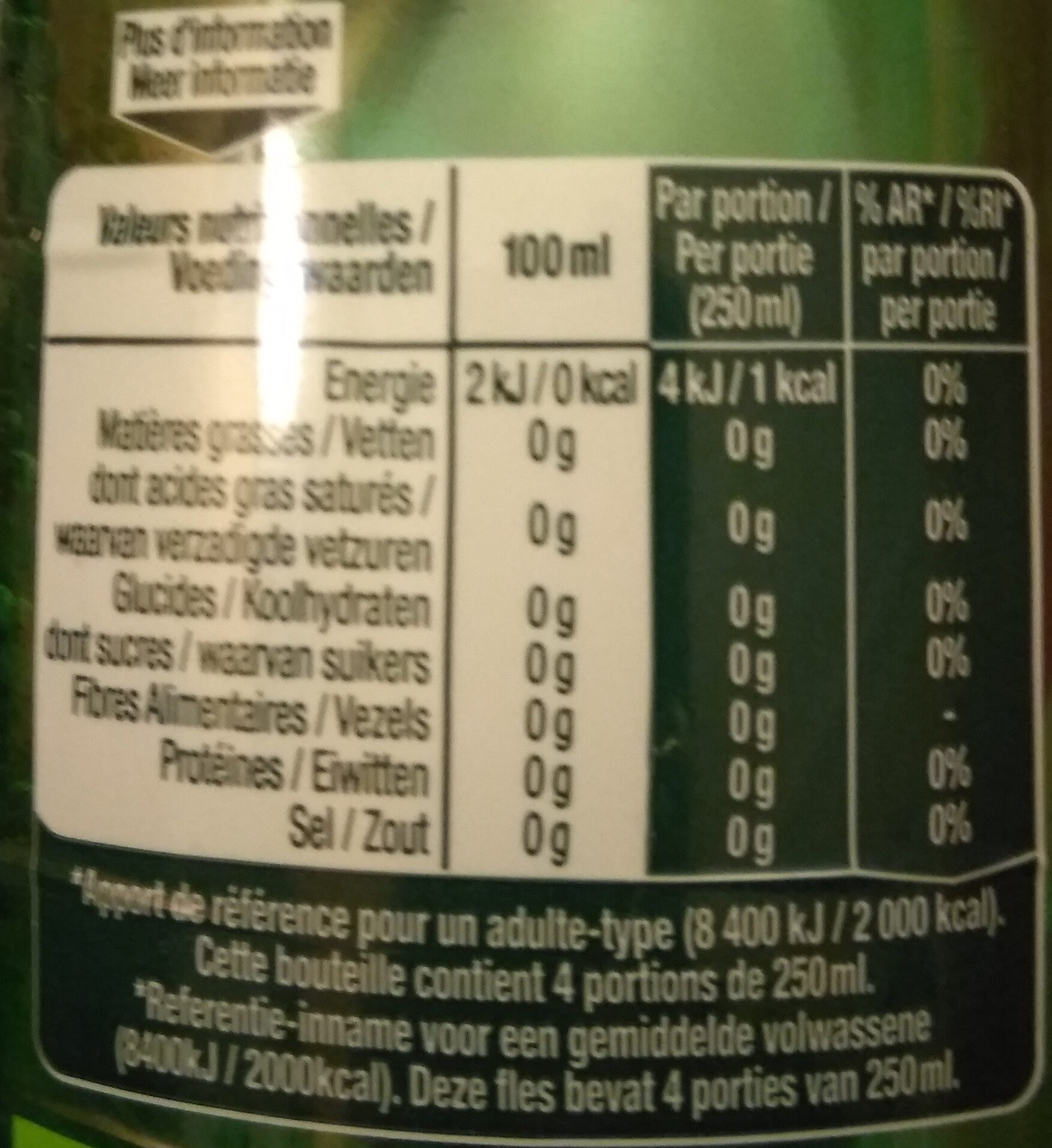 Perrier citron vert - Tableau nutritionnel