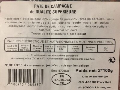 PATE DE CAMPAGNE Qté sup - Ingredients - fr
