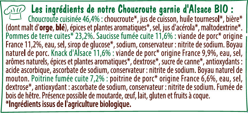 Choucroute garnie d’Alsace Bio VPF 345g - Ingredients - fr