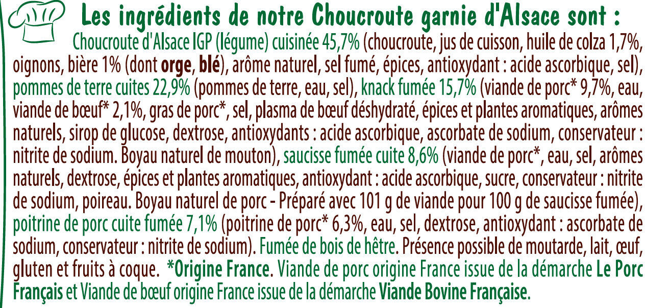 Choucroute garnie d’Alsace VPF VBF 700g - Ingrédients