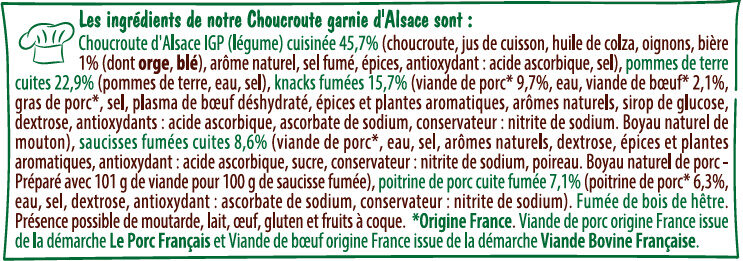 Choucroute garnie d’Alsace VPF VBF 700g - Ingredients - fr