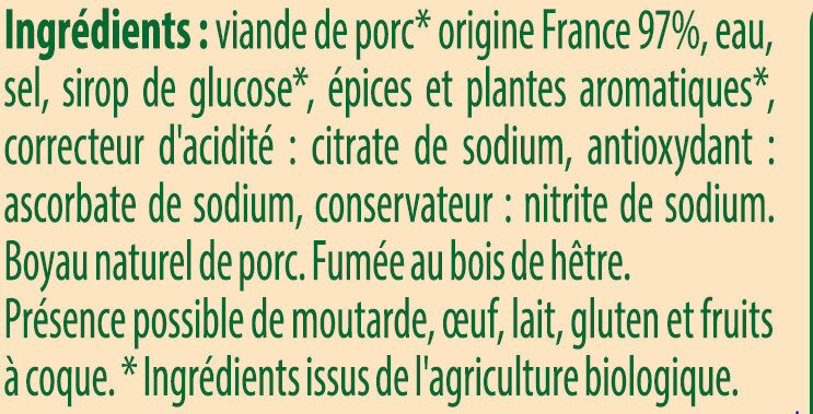 Saucisses fumées Bio - Ingredients - fr