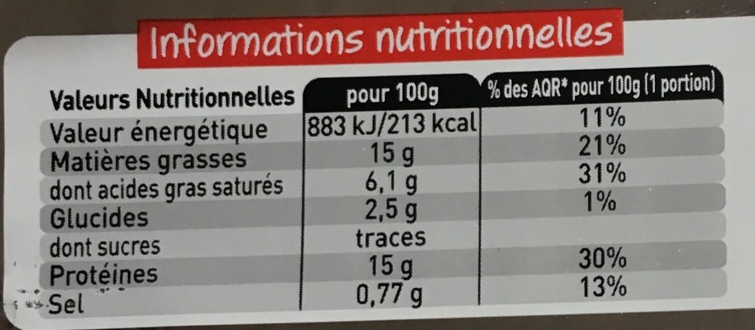 Happy Family 6 x 100 g - Tableau nutritionnel