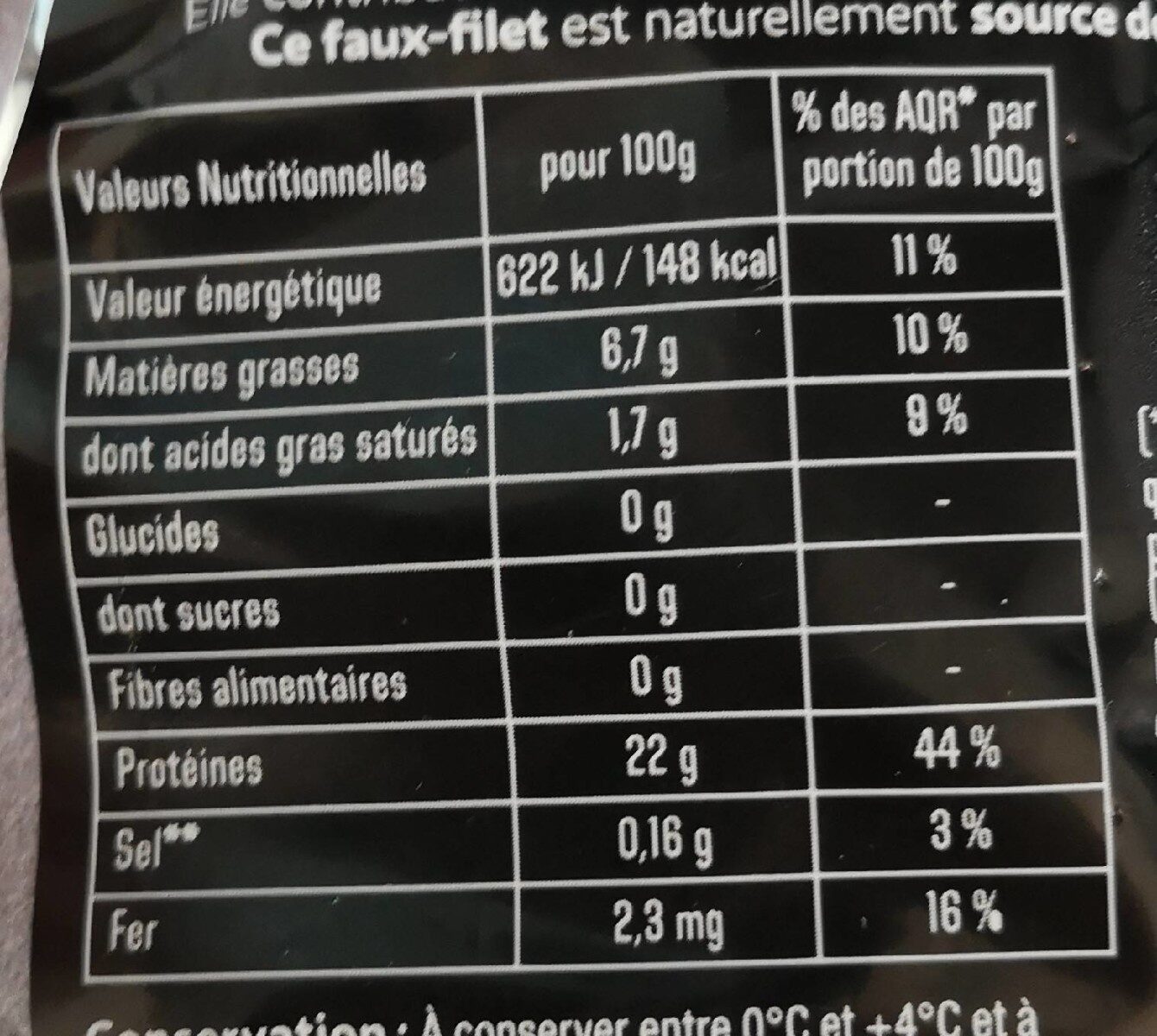 1 faux-filet - Nutrition facts - fr