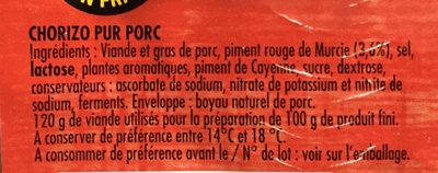 Chorizo Fort Pur Porc - Ingredients - fr