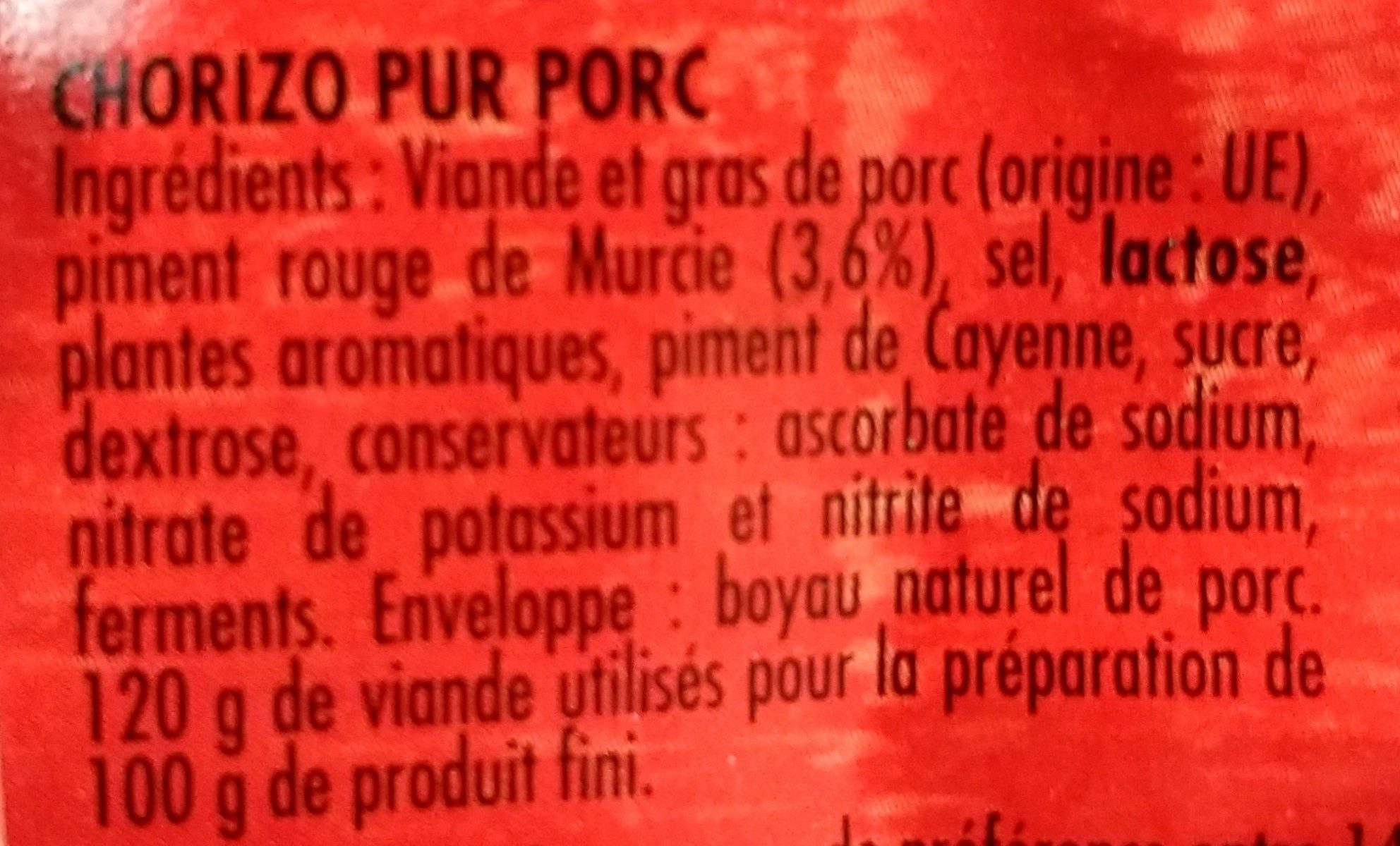 Chorizo Fort aux piments rouges - Ingredients - fr