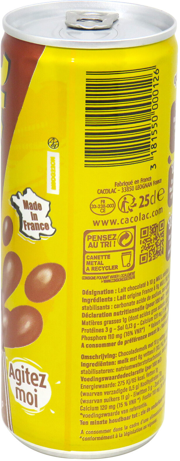 Lait aromatisé cacao - Nutrition facts - fr