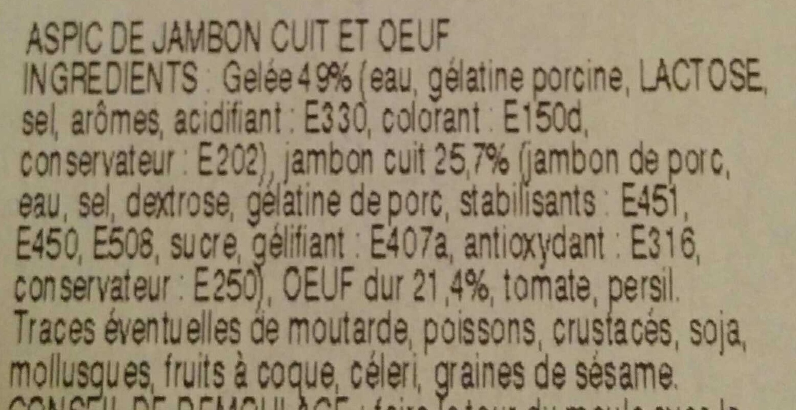 Aspic de Jambon Cuit et Œuf - Ingrediënten - fr