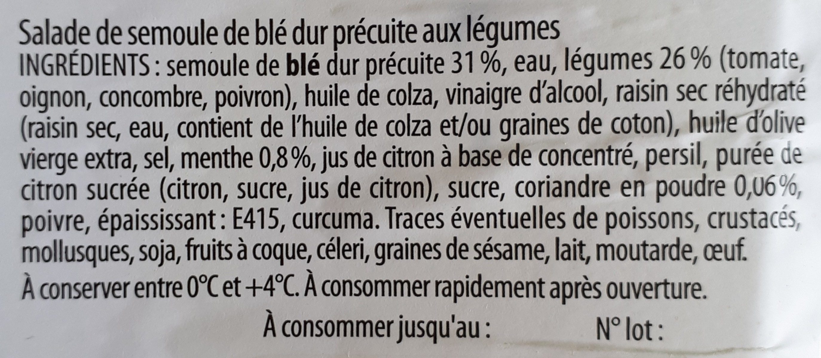 Taboulé à l'orientale (+20% gratuit) - Ingrédients
