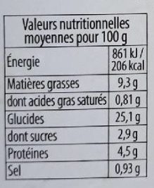Taboulé à l'orientale (+20% gratuit) - Tableau nutritionnel